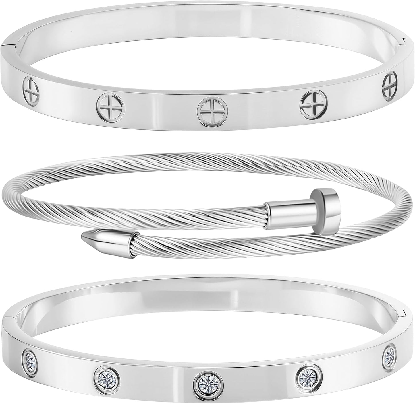 Gold Bracelets for Women - Stackable Bangles with Love & Friendship Theme - Stainless Steel Jewelry Gift for Her