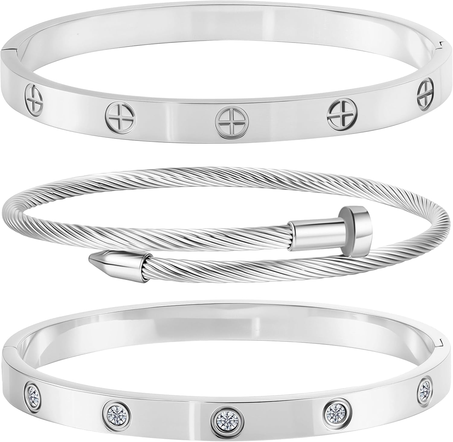 Gold Bracelets for Women - Stackable Bangles with Love & Friendship Theme - Stainless Steel Jewelry Gift for Her