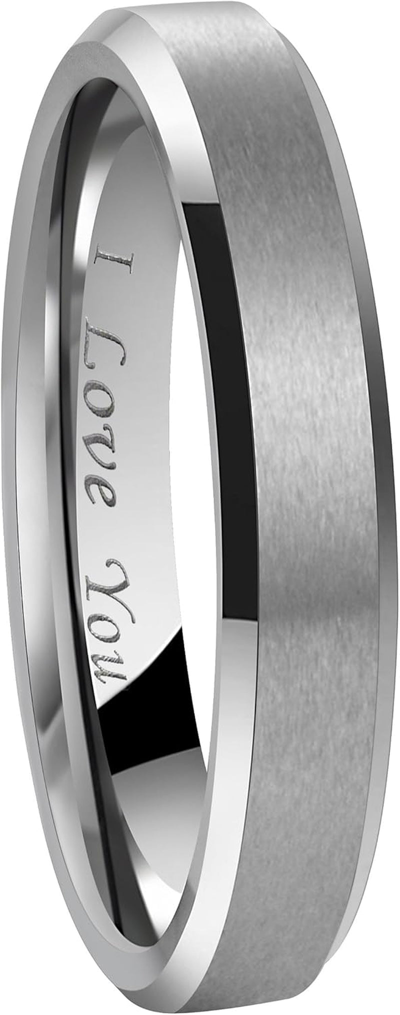 Crownal 4Mm 6Mm 8Mm Black/Silver/Gunmetal/Gold Tungsten Wedding Couple Bands Rings Men Women Matte Brushed Finish Center Engraved "I Love You" Size 4 to 17