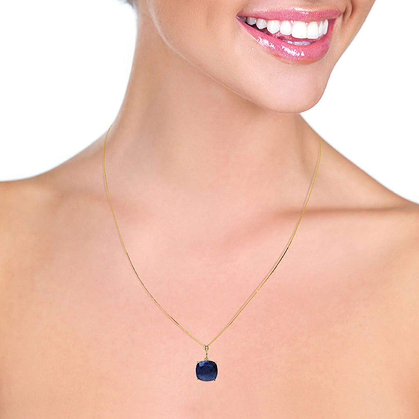 Galaxy Gold GG 14K Yellow Gold 18" Necklace with 4.83 Carat Natural Cushion-Shaped Sapphire