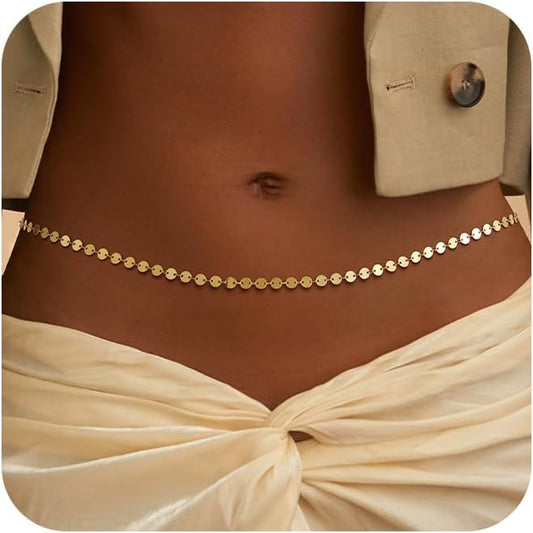 CHESKY Gold Waist Chain, Dainty Body Chain Jewelry for Women Non Tarnish Adjustable Waterproof Belly Chain Sexy Waist Beads for Womens Chain Belt Bow Heart Cross Gold Fall Jewelry for Women