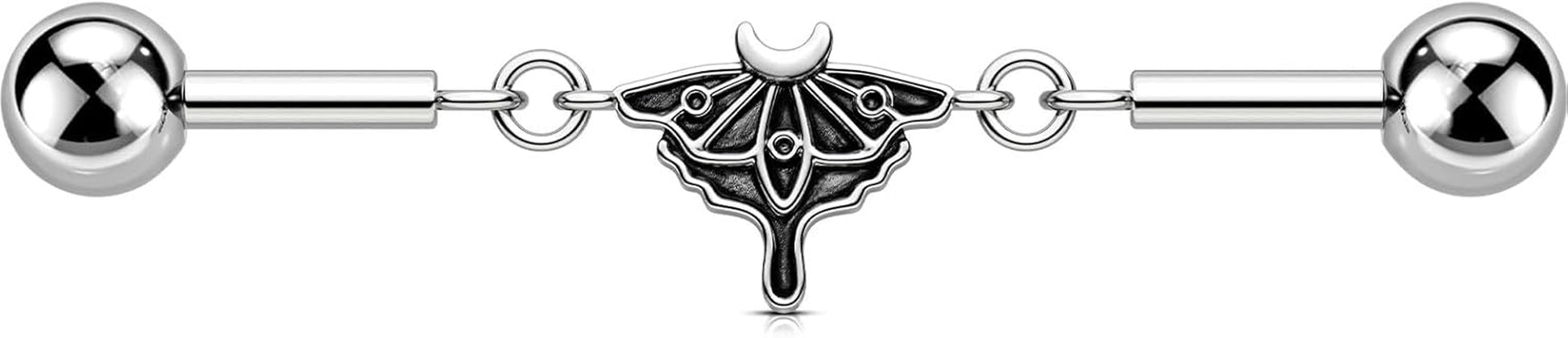 OUFER Moth Industrial Piercing Jewelry, Chain Industrial Bar, 316L Surgical Steel 14G Industrial Earrings for Women Men, Hallween Industrial Jewelry