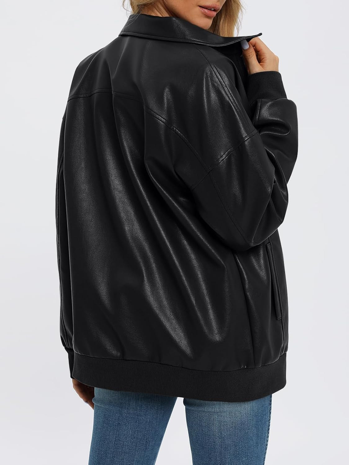 Trendy fall fashion oversized leather bomber
