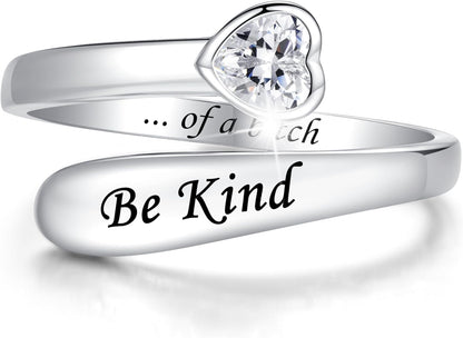 925 Sterling Silver Just Breathe Ring for Women Adjustable Heart Ring Personality Inspirational Jewelry Gifts