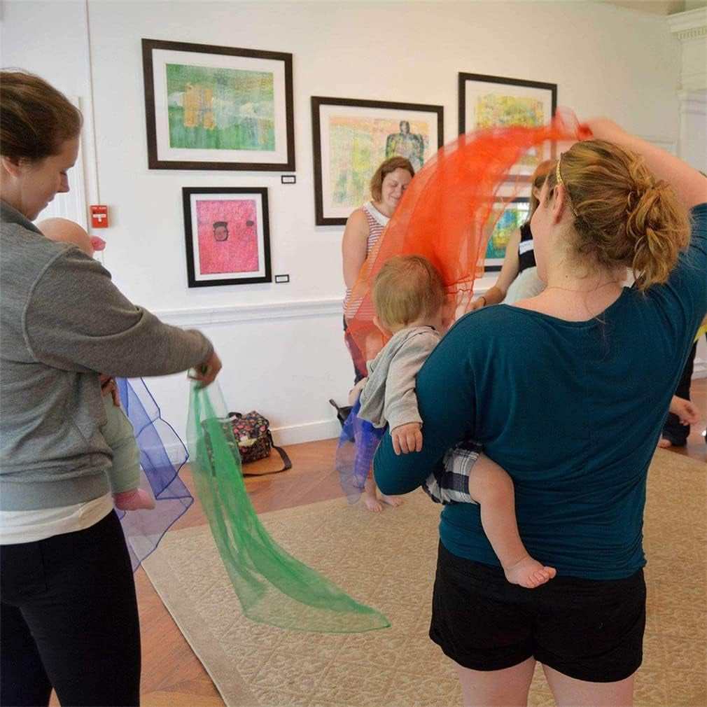 Dance Scarves for Kids 12 Pcs Music Scarves Dance Scarf Play Scarves for Children Movement Square Juggling Silk Tricks Scarves Rhythm Band Scarves(6 Colors,24" X 24")