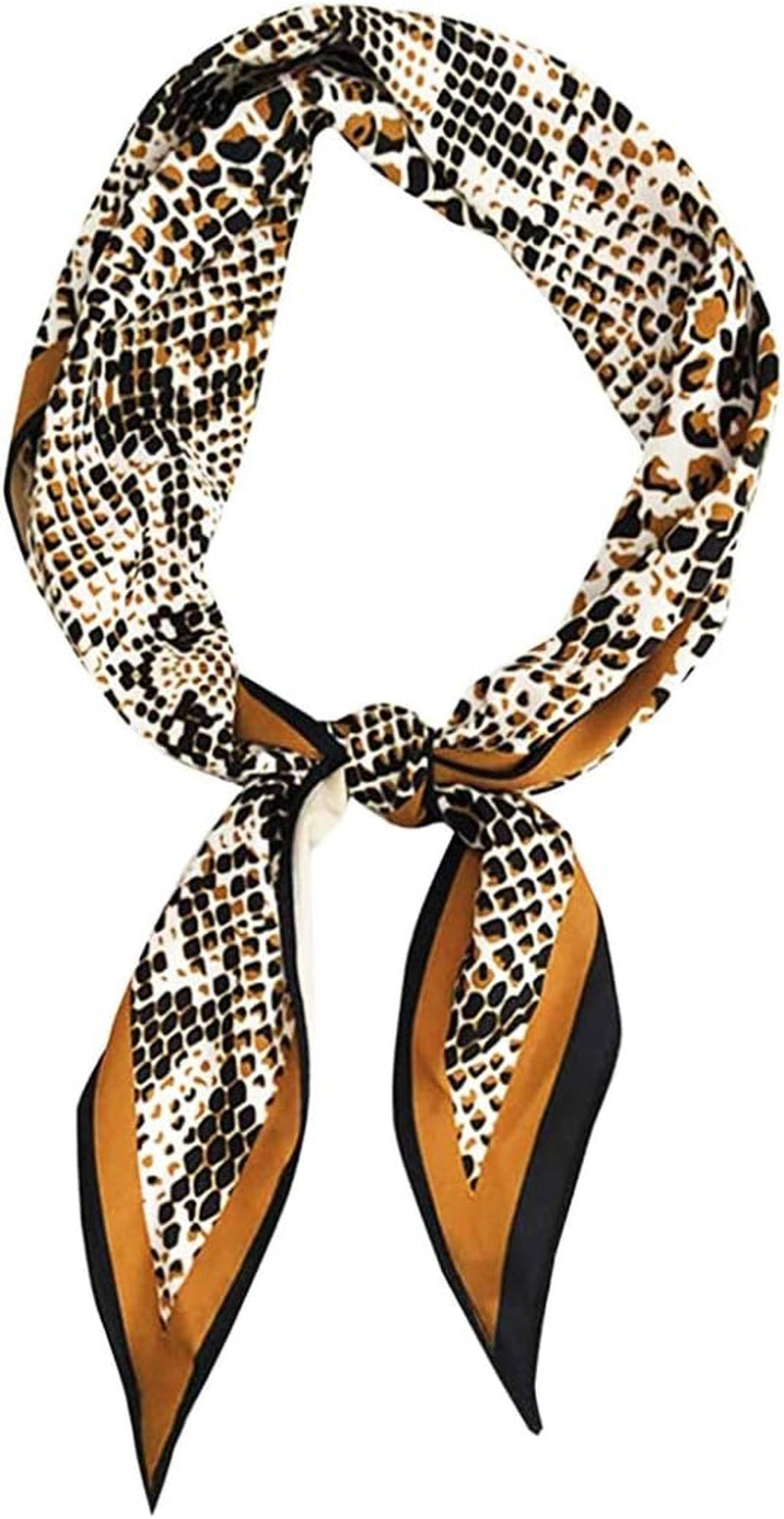 GERINLY Silk Hair Scarf Animal Print Leopard Neck Scarf Summer Neckerchief for Women Bag Purse Accessory