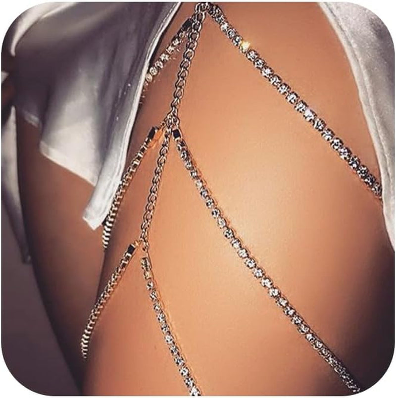 MODRSA Silver and Gold Thigh Chain Jewelry - Sexy Rhinestone Leg Jewelry for Women