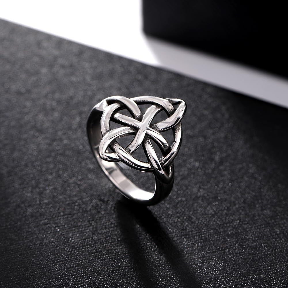 Witches knot ring on woman's hand displaying authentic Celtic symbol meaning