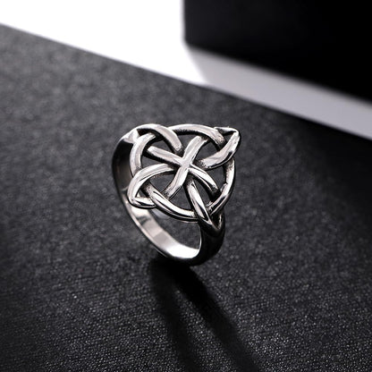 Witches knot ring on woman's hand displaying authentic Celtic symbol meaning