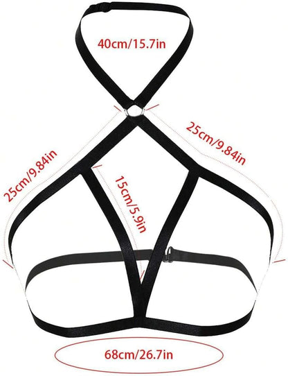 Women Sexy Harness Elastic Band Body Belt Chest Harness Lingerie Punk Goth Hollow Out Strappy Body Chains