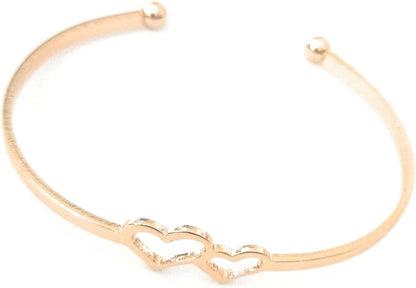 Gold Metal Open Cuff Bangle Bracelets, Heart and Love Letter Charms, Geometric Tennis Design, 6 Piece Set