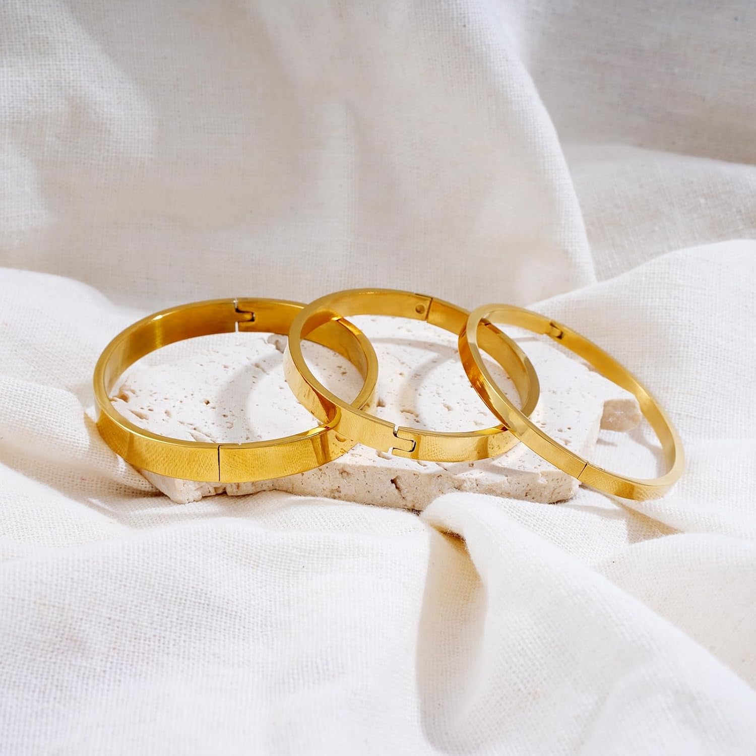 Gold Bangle Bracelets for Women, Trendy Dainty 14K Gold Plated Oval Bangles Stocking Stuffers for Women, Stackable Friendship Bracelets Love Bangle Christmas Birthday Gifts