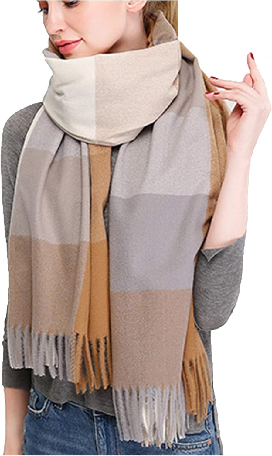 Wander Agio Women'S Fashion Scarves Long Shawl Winter Thick Warm Knit Large Plaid Scarf