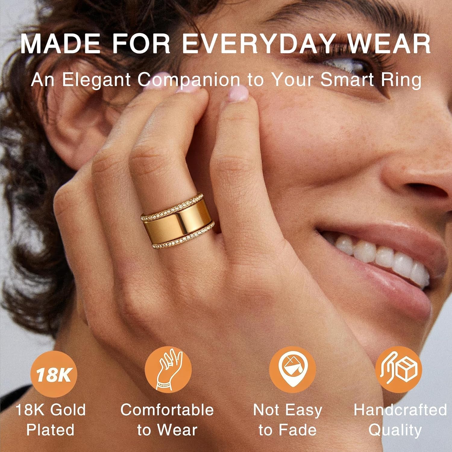 Gold plated stacking rings in various configurations displayed