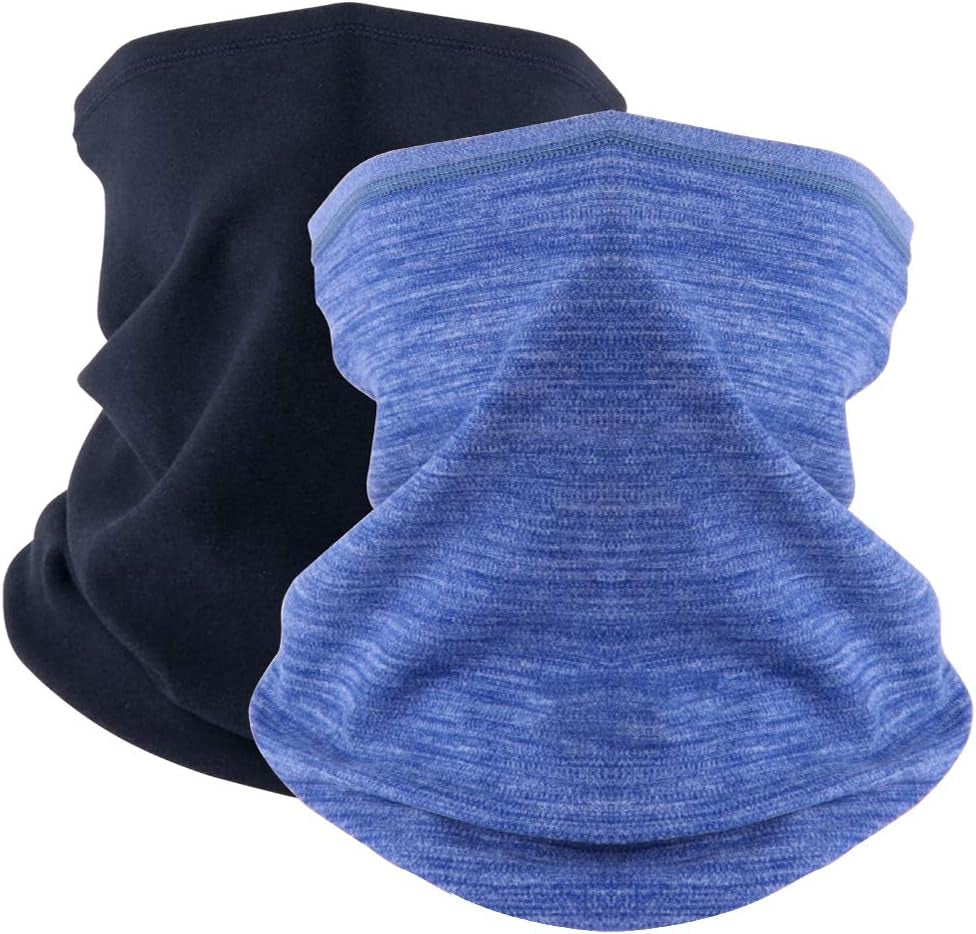 KGC 2 Pack Winter Neck Warmer Gaiter Fleece Windproof Face Mask Cover Cold Weather Scarf for Men & Women