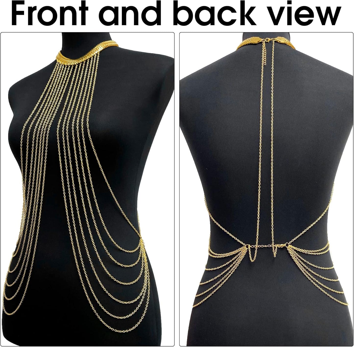 Yomiie Body Chain Layered Gold Tassels Necklace Fashion Jewelry Belly Waist Bra Boho Hot Bikini Beach Harness Anniversary Festival Gift for Women Lady