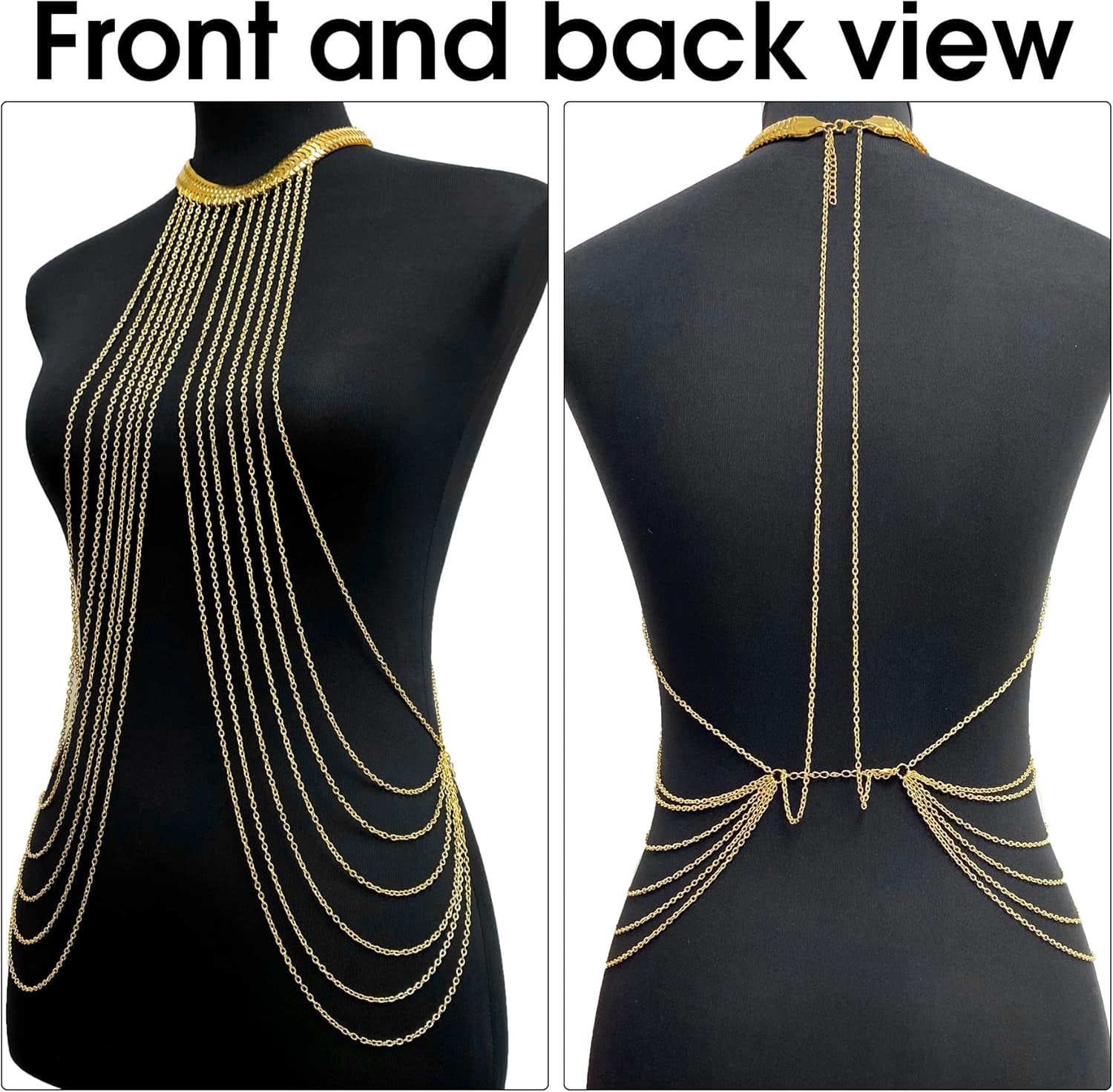 Yomiie Body Chain Layered Gold Tassels Necklace Fashion Jewelry Belly Waist Bra Boho Hot Bikini Beach Harness Anniversary Festival Gift for Women Lady