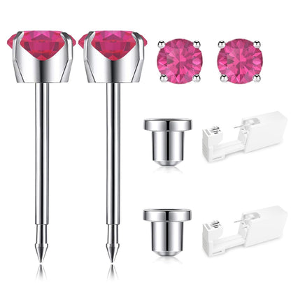Ear Piercing Kit | Disposable Ear Piercing Gun Kit Made in 316L Surgical Stainless Steel 4Mm - 4Prong Cubic Zirconia | at Home Self Piercing Kit with Earrings Studs
