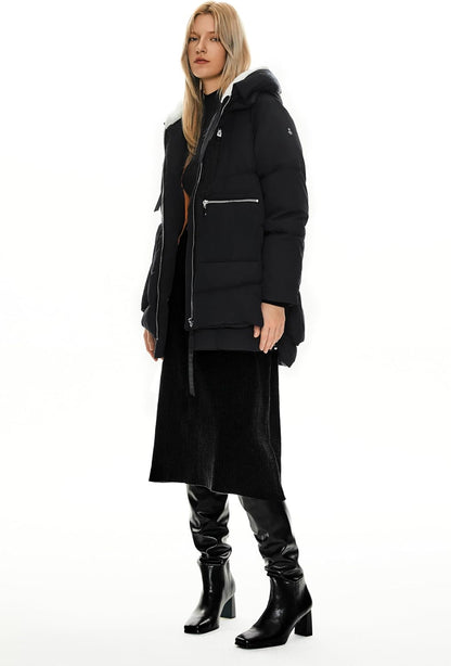 Thickened down jacket showing smooth zipper and front pockets