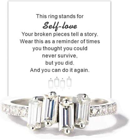 Self-love multi-stone sterling silver ring with irregular zircon inlay design