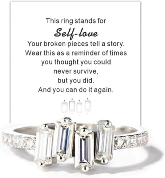Self-love multi-stone sterling silver ring with irregular zircon inlay design