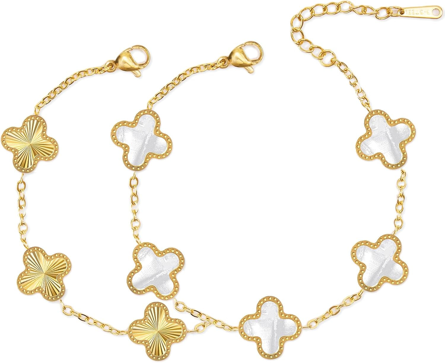 Unique 18K Gold Four Leaf Clover Bracelet for Women White Gold Lucky Link Clover Bracelets, Trendy Bracelets Set Jewelry Gifts for Women