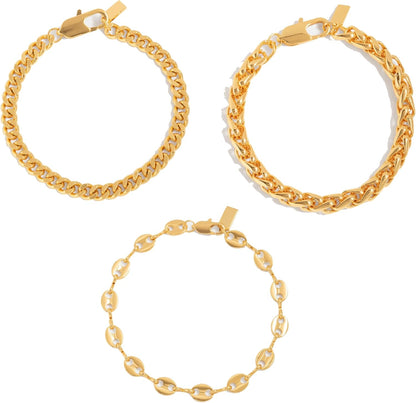 Waterproof Gold Chain Bracelet for Women Non Tarnish,14K Gold Plated Stainless Steel Link Dainty Bracelets Stake Layered Bracelet Set Hypoallergen Gold Jewelry