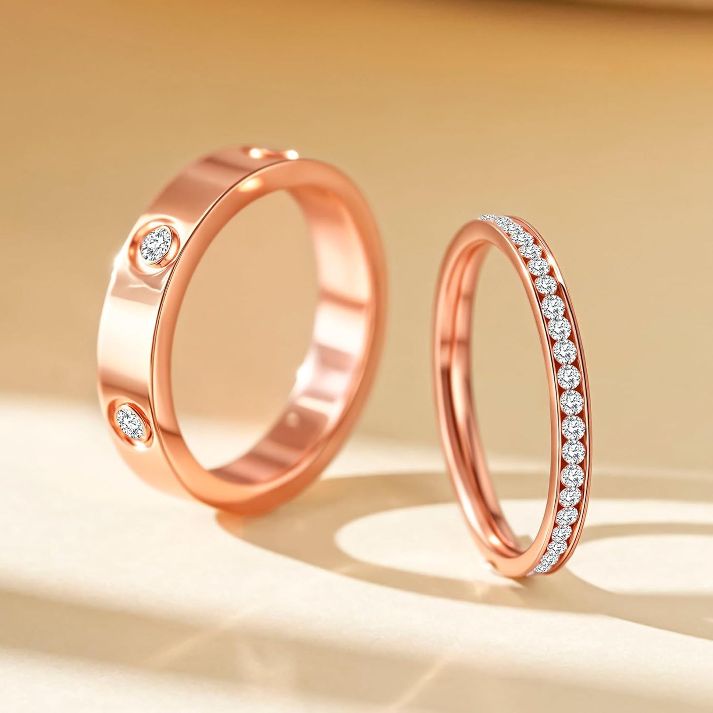 18K rose gold unisex promise ring with CZ stone