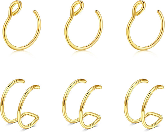 Briana Williams Fake Nose Ring Gold Fake Nose Rings for Women Clip on Fake Nose Piercing Non Piercing Faux Nose Piercing Jewelry
