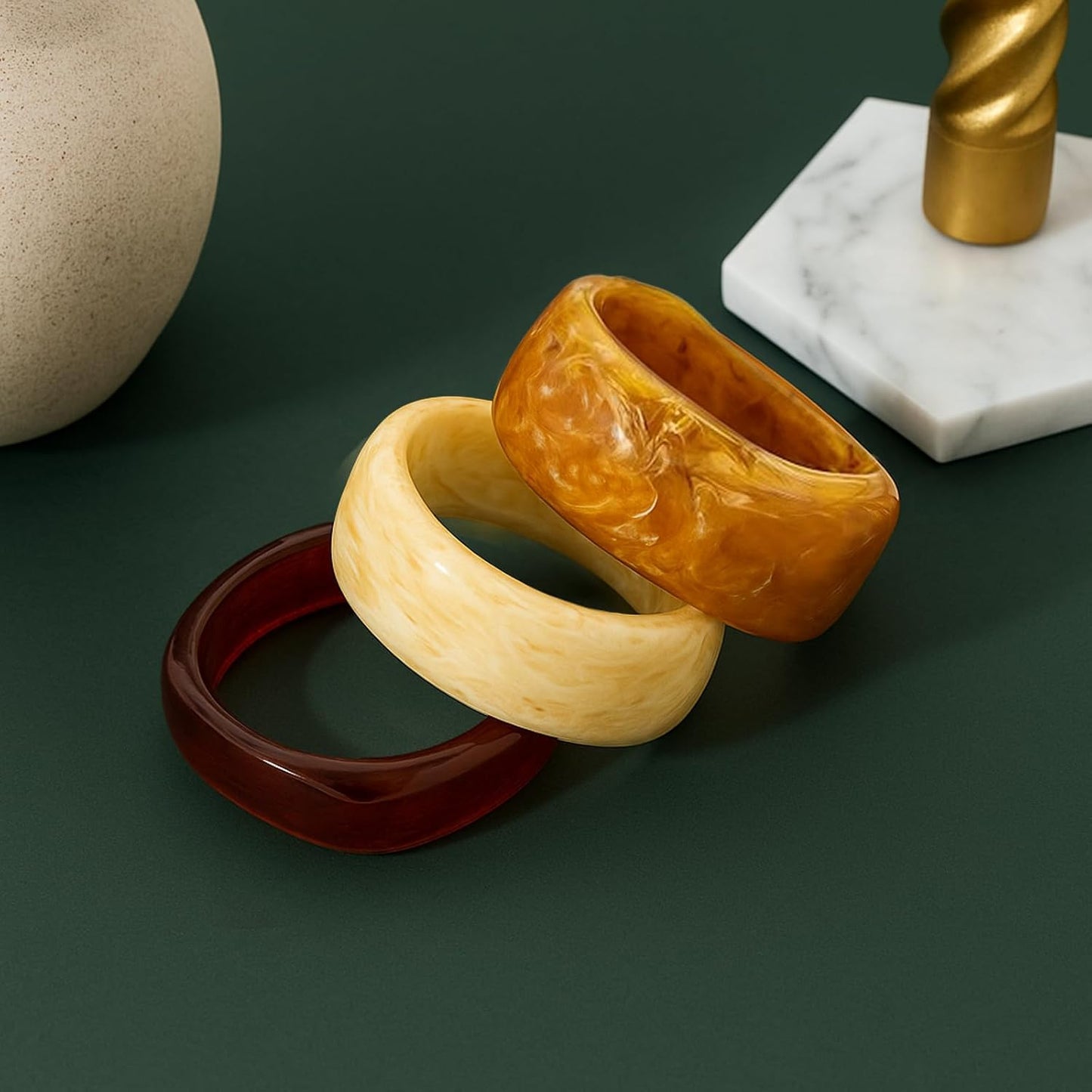 Set of Chunky Acrylic Resin Bangle Bracelets for Women, Retro Brown and Colorful Stackable Bangles, Statement Jewelry Gift