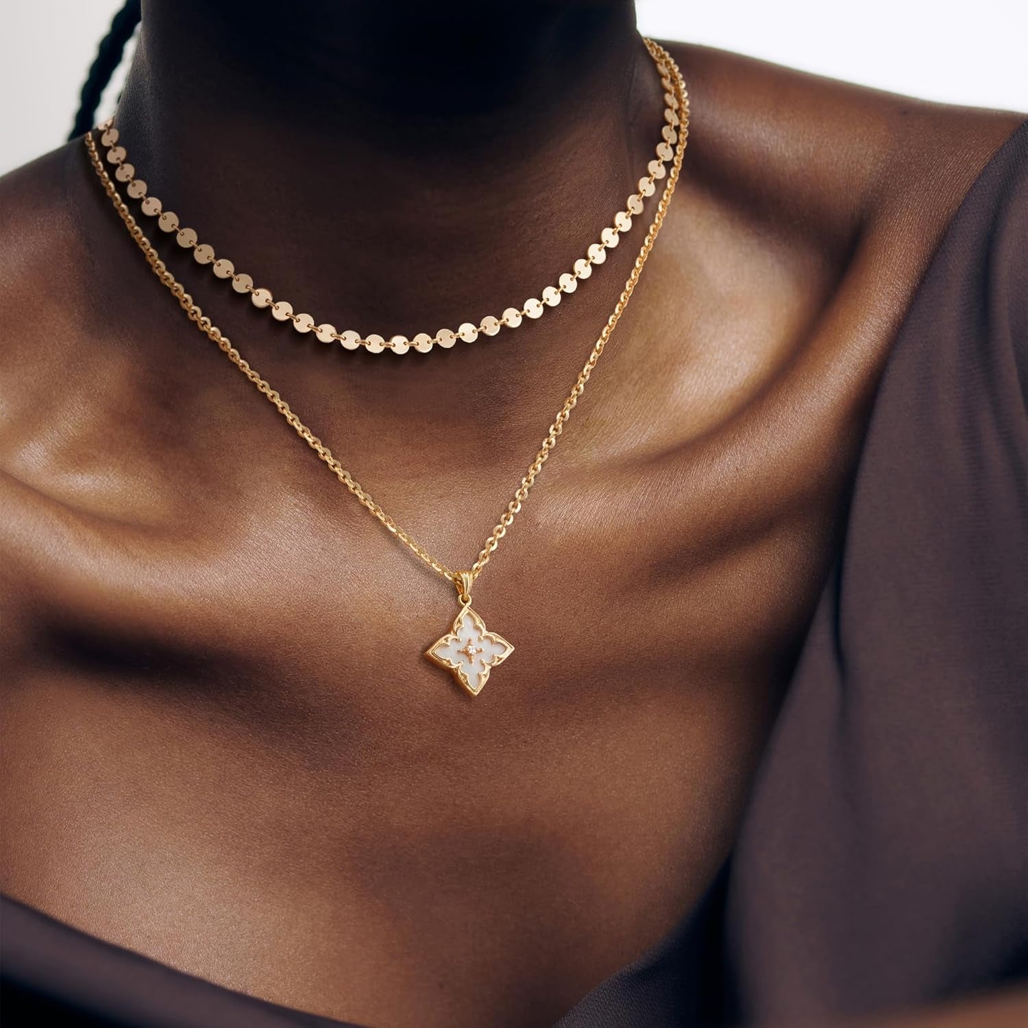 LOYATA Gold Clover Necklace for Women 14K Gold Plated Cubic Zirconia Four Leaf Clover Necklace Lucky Charm Dainty Simple Gold Pendant Necklace for Women Jewelry