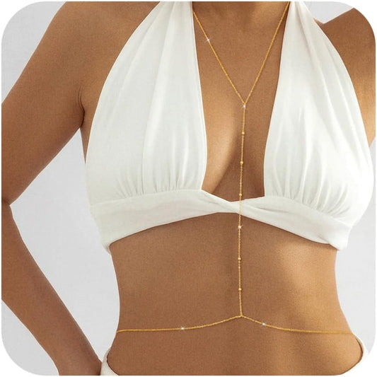 BERISO 14K Gold Plated Body Chain for Women - Sexy Waist Beads Chain, Adjustable Beach Body Jewelry, Elegant Bikini Belly Chain, Boho Festival Layered Body Jewelry (26.5-33 Inch)