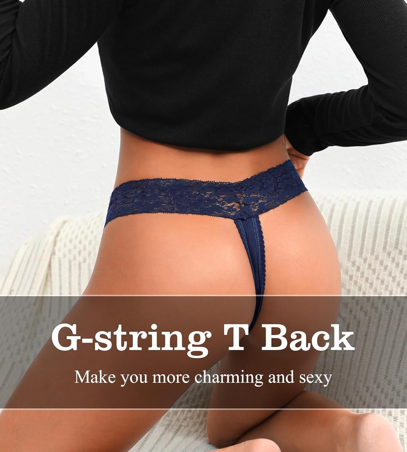See-through cotton thongs with lace detail