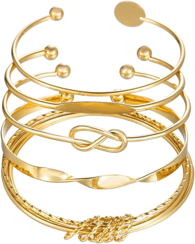 Trendy boho gold bangle bracelets stacked