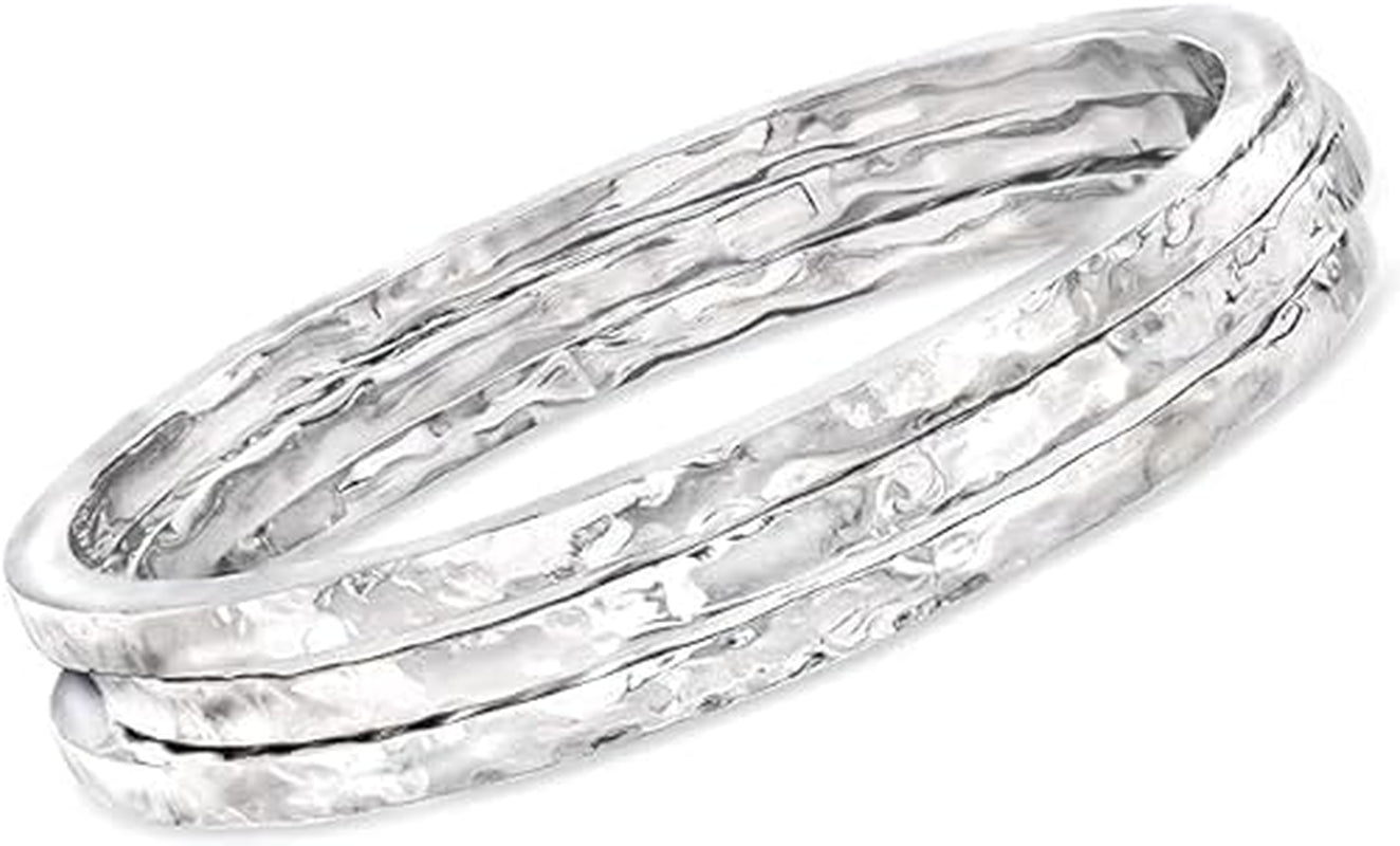 925 Sterling Silver Hammered Bangles for Women, Slender Skinny Stackable Bangles,Round Bangles, Stacking Bracelets, Set of 3 Hammered Bangles by ISHU JEWELLER