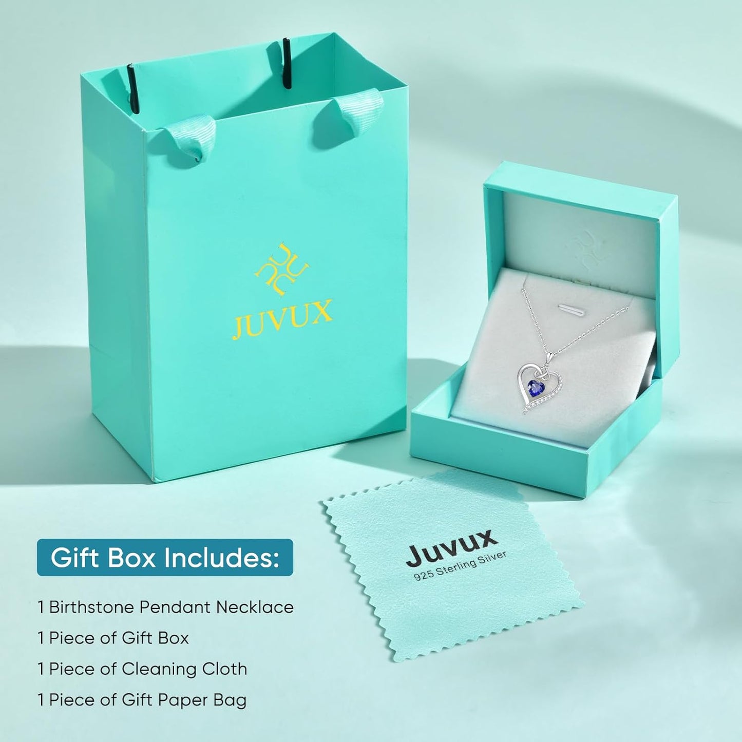 Heart Birthstone Pendant Necklaces for Women - Dainty 925 Sterling Silver Necklace 12 Month Birthstone Jewelry Birthday Anniversary Christmas Jewelry Gifts for Girlfriend Mom Daughter Lady Her