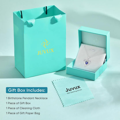 Heart Birthstone Pendant Necklaces for Women - Dainty 925 Sterling Silver Necklace 12 Month Birthstone Jewelry Birthday Anniversary Christmas Jewelry Gifts for Girlfriend Mom Daughter Lady Her