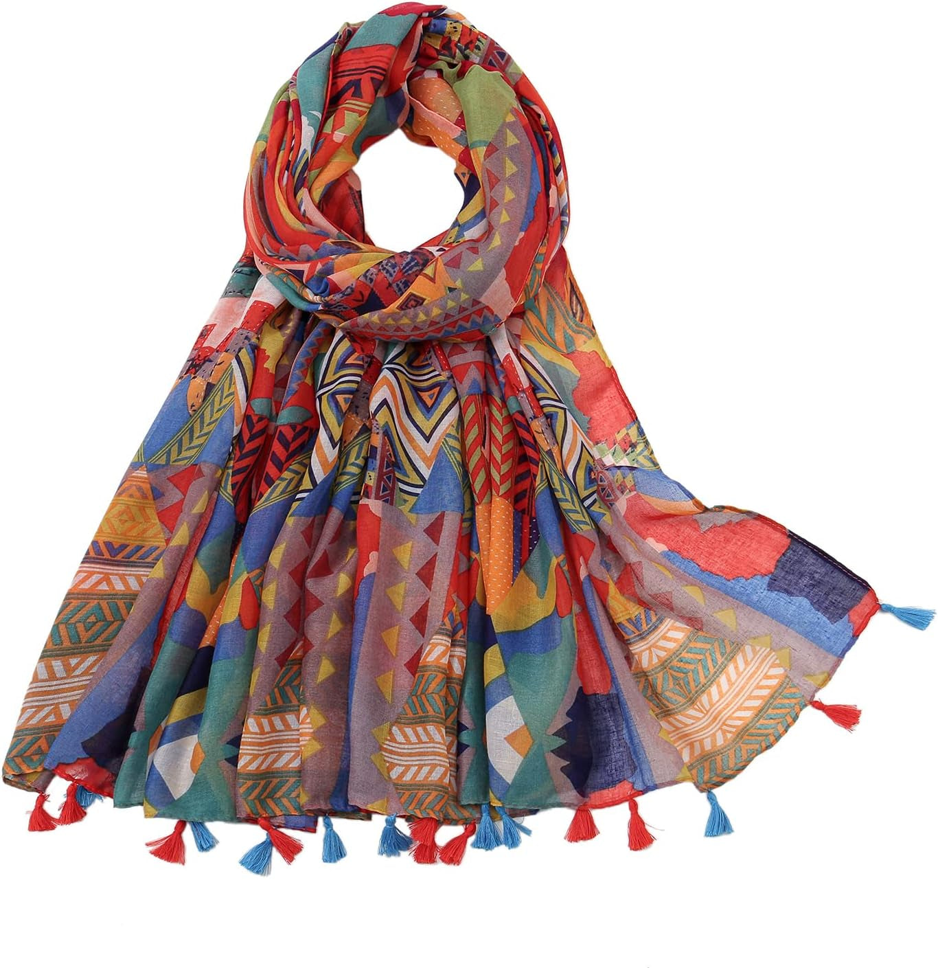 Yeieeo Boho Scarf for Women Lightweight Floral Printed Scarf Fall Winter Fashion Fringed Shawl