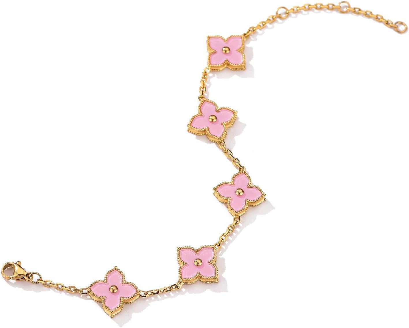 14K Gold Plated Clover Bracelet Dupes Stainless Steel Natural Shells Link Bracelet Jewelry