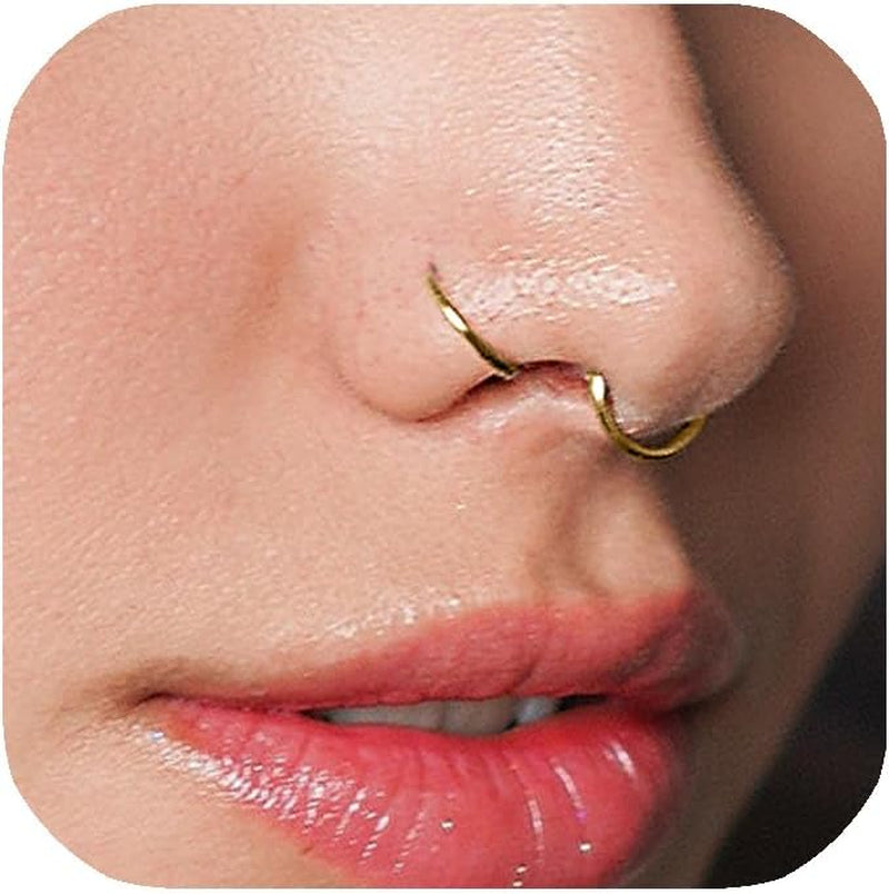 LUCKYJEWUS Small Thin Gold or Sterling Silver Nose Ring Hoop for Women, Tiny Nose Piercing Jewelry