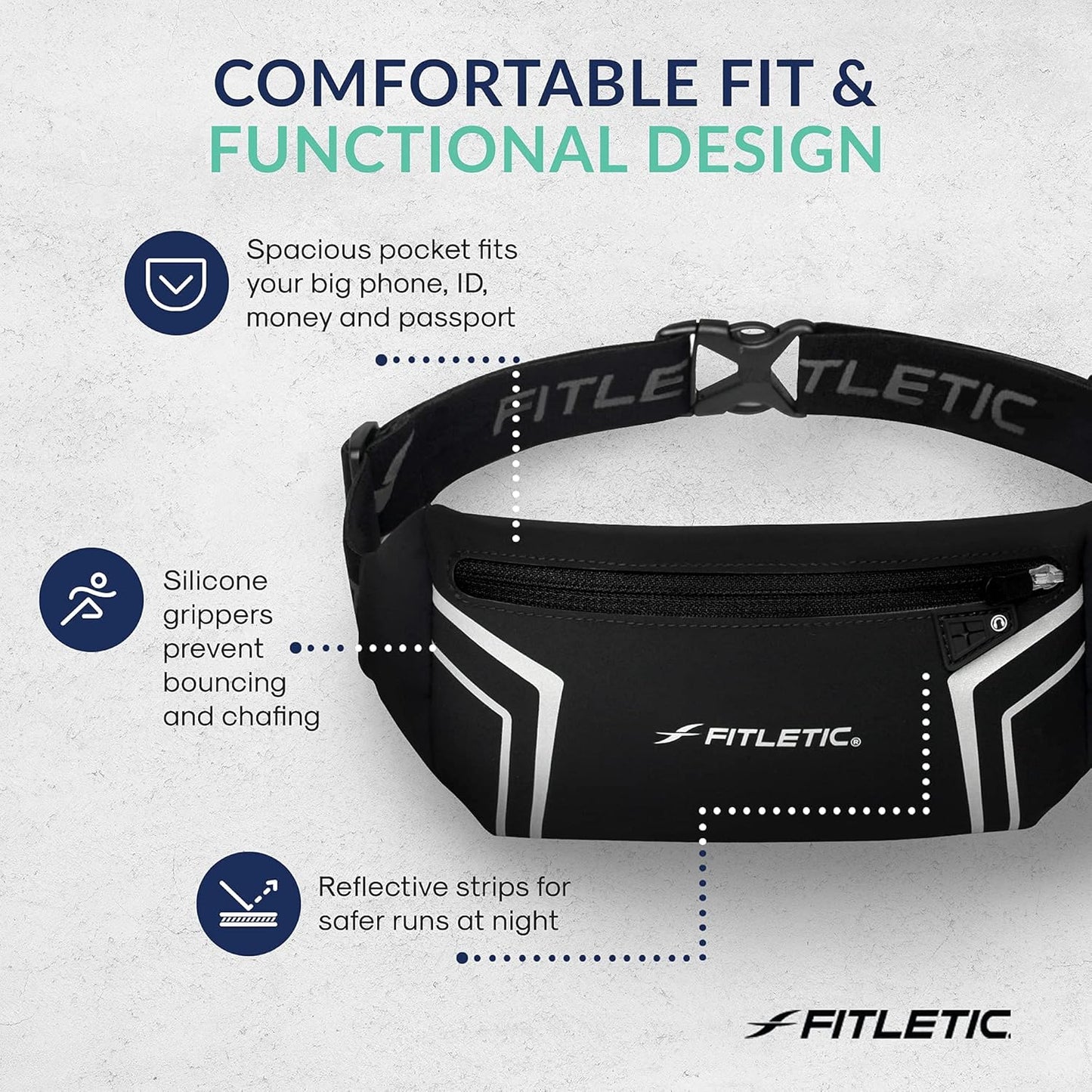 Low-profile Lycra running belt on female athlete torso
