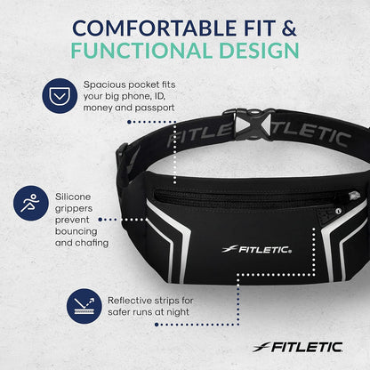 Low-profile Lycra running belt on female athlete torso