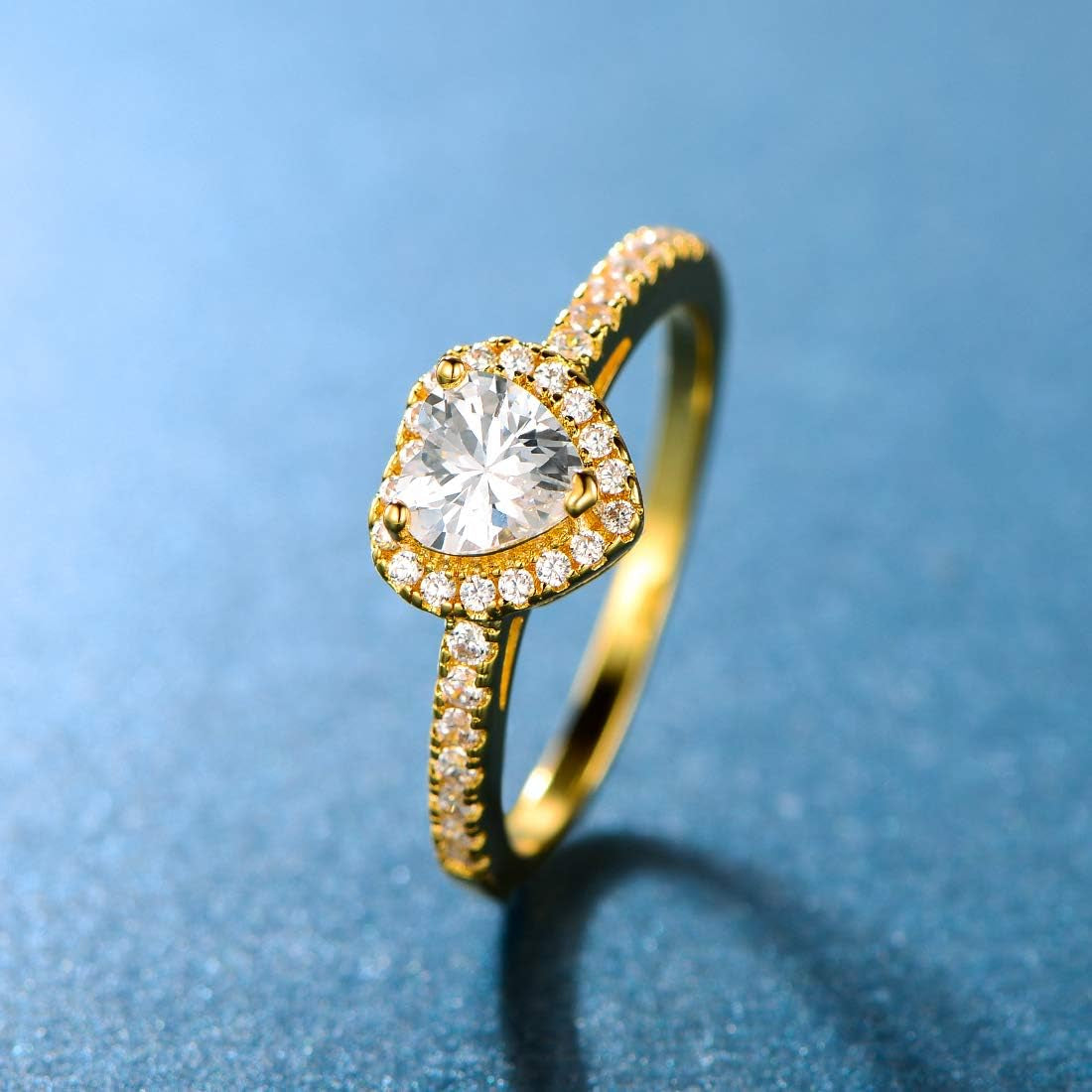 18K gold plated halo engagement ring with white stone accents
