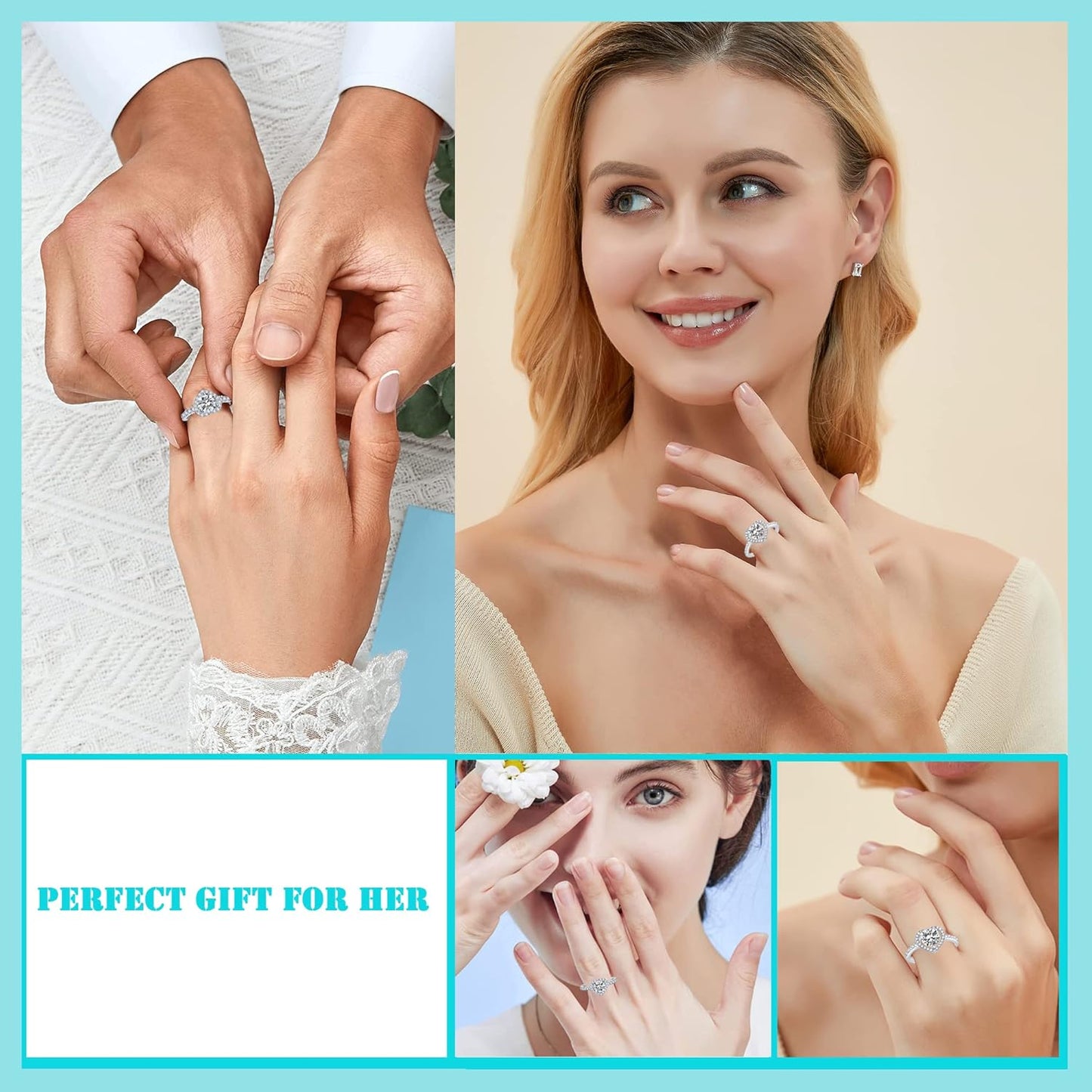 Sterling silver moissanite eternity promise ring women