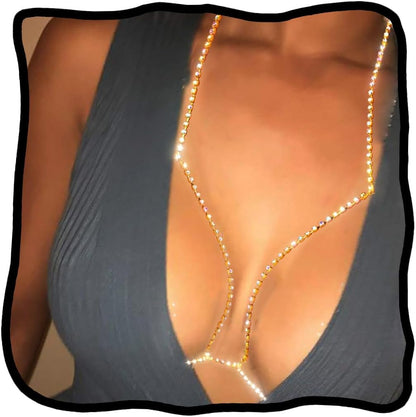 Woeoe Rhinestone Chain Bra Crystal Body Chains for Women Necklace Sexy Bikini Nightclub Body Chain Jewelry