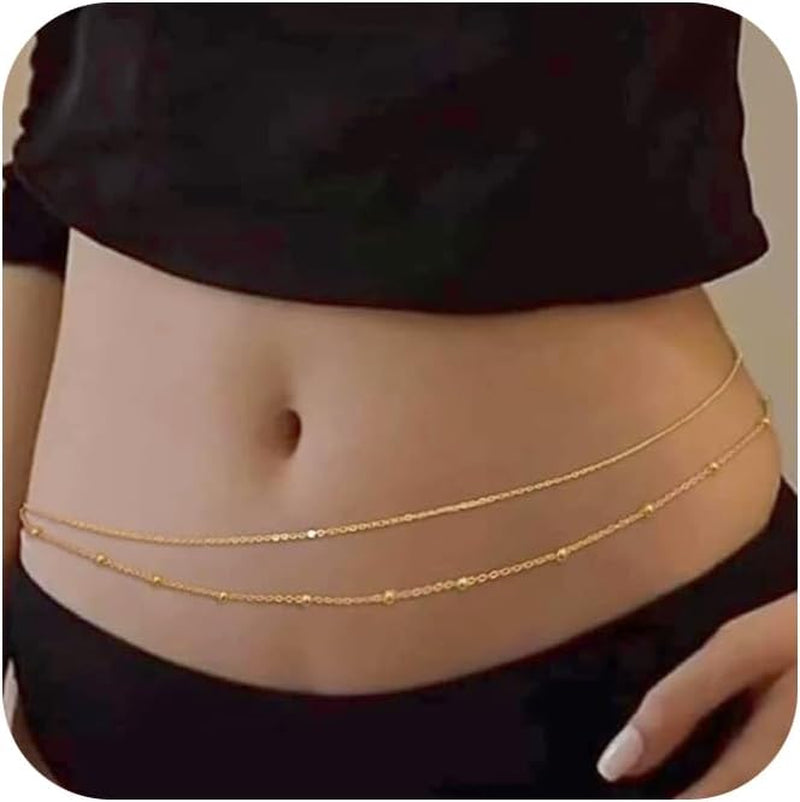 MODRSA Gold Body Chain Jewelry for Women Back Necklace for Backless Dress Backdrop Pearl Rhinestone Belly Chain Waist Chains Bra Chains Lingerie Summer Bikini Bodychain Trendy Sexy Stomach Jewelry