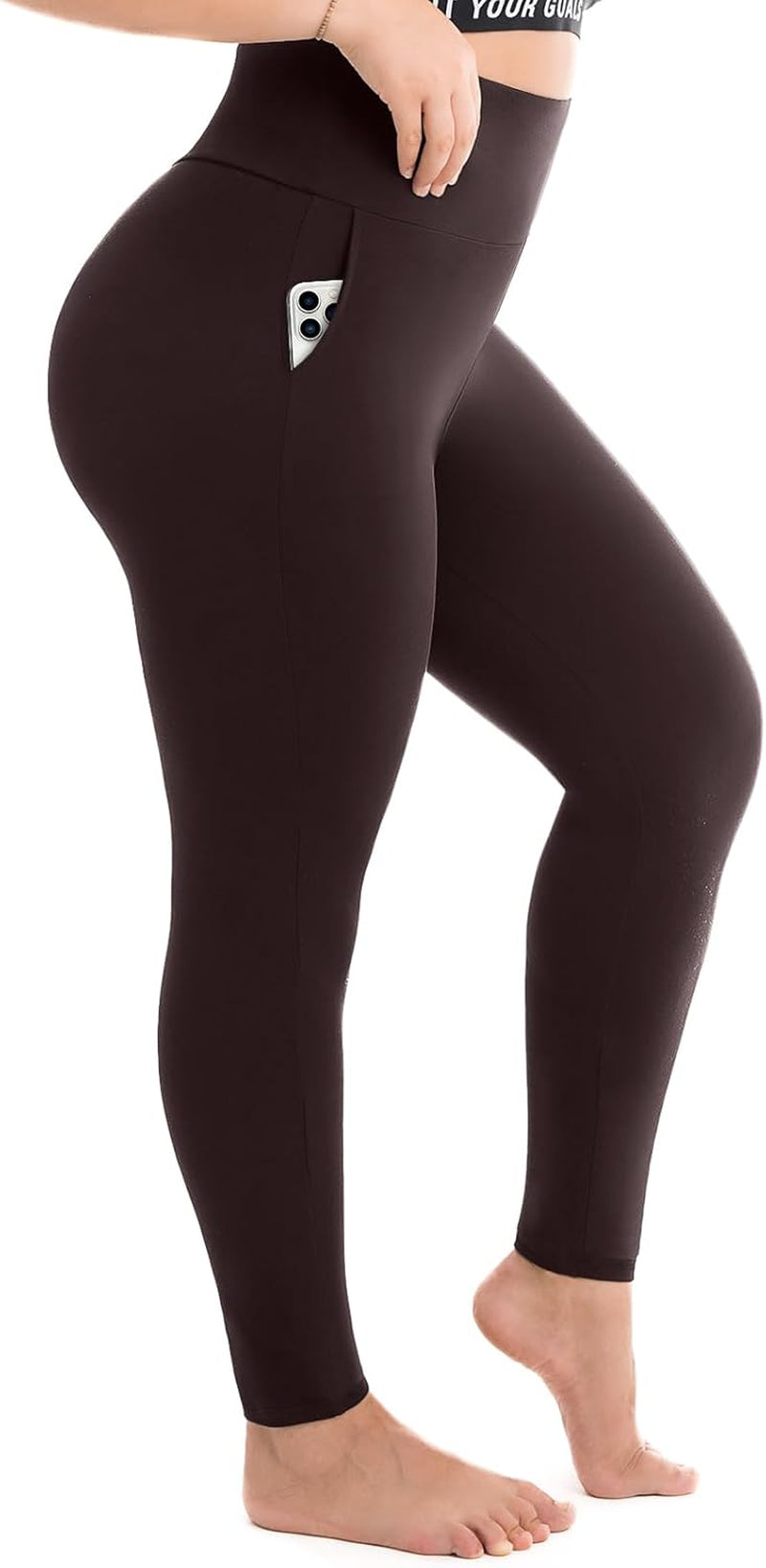 Full-length view of woman in black plus size workout leggings