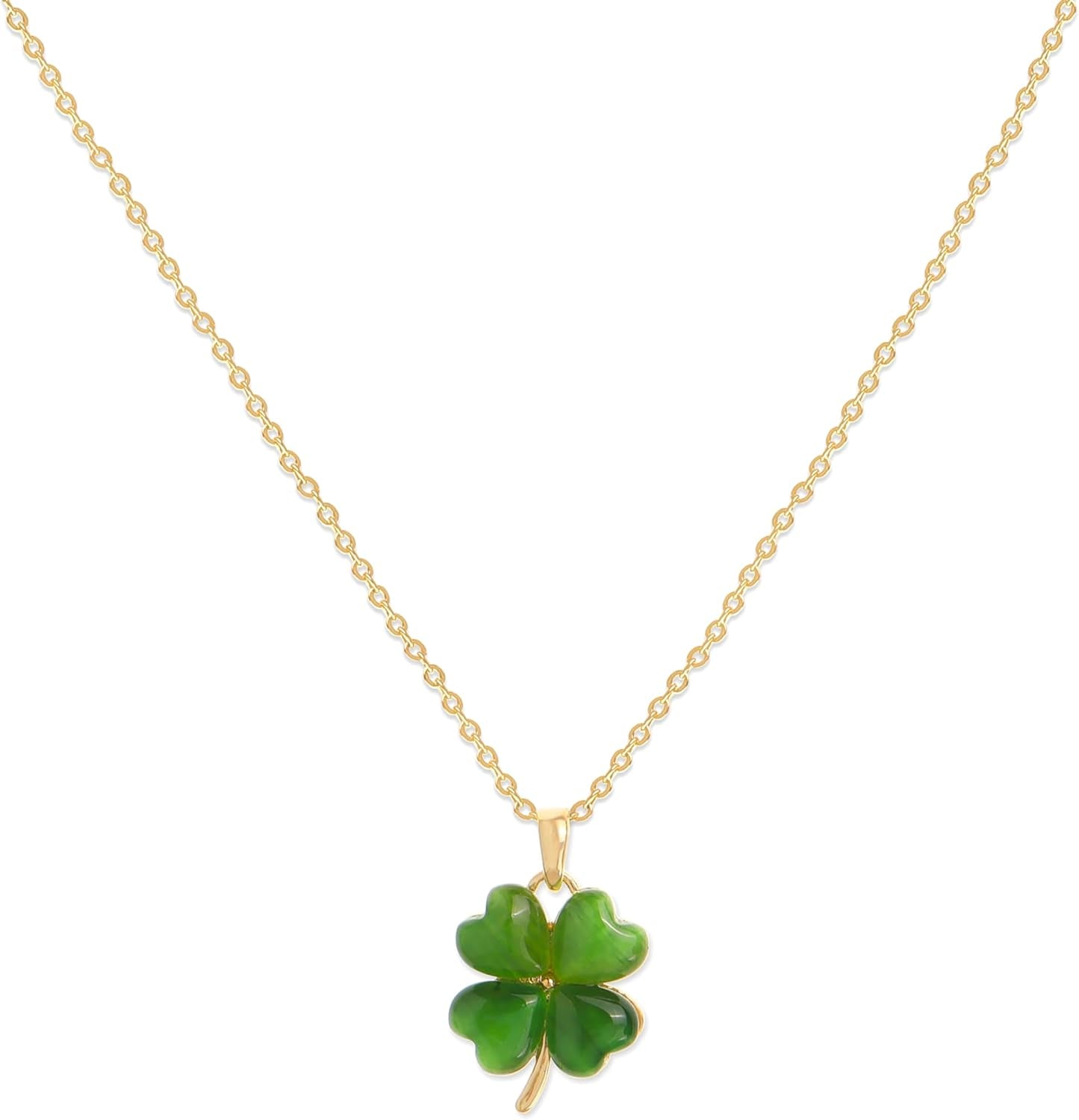 Jean Beau Lucky Clover Necklaces for Women Teen Cute Gold Four Leaf Clover Pendant Necklace Dainty Chain Choker Prom Wedding Accessories Jewelry Gift