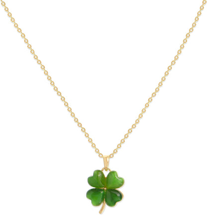 Jean Beau Lucky Clover Necklaces for Women Teen Cute Gold Four Leaf Clover Pendant Necklace Dainty Chain Choker Prom Wedding Accessories Jewelry Gift
