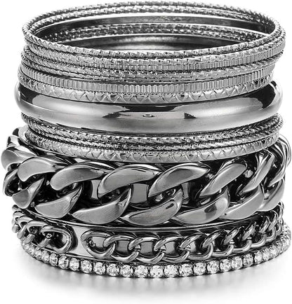 Premium quality multi-style metal bracelets rhinestone jewelry set